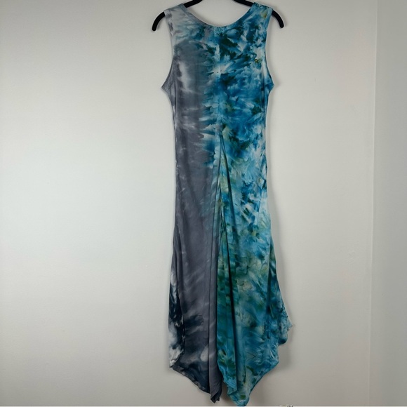 Dyetology Dress Size Small Gray Blue Tie Dye Asymmetrical Beachy Resortwear USA - Picture 2 of 8